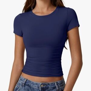 Qinsen | Navy Blue Women's Fitted Top